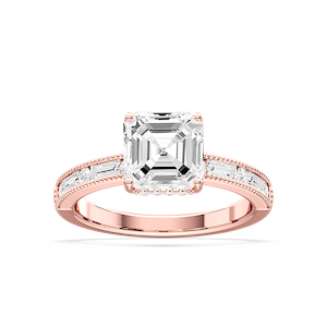 Rhianna Asscher Lab Grown Diamond Milgrain Channel Hidden Halo Engagement Ring