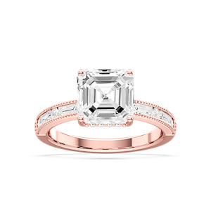Rhianna Asscher Lab Grown Diamond Milgrain Channel Hidden Halo Engagement Ring