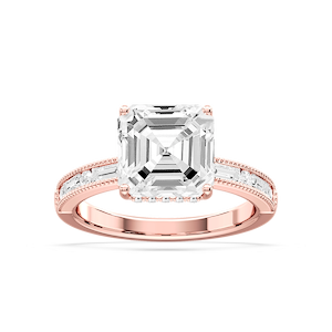 Rhianna Asscher Lab Grown Diamond Milgrain Channel Hidden Halo Engagement Ring
