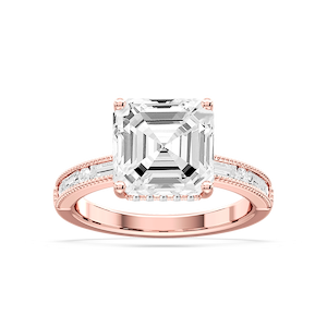 Rhianna Asscher Lab Grown Diamond Milgrain Channel Hidden Halo Engagement Ring