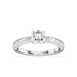 Rhianna Asscher Lab Grown Diamond Milgrain Channel Hidden Halo Engagement Ring