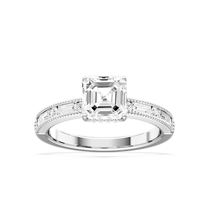 Rhianna Asscher Lab Grown Diamond Milgrain Channel Hidden Halo Engagement Ring
