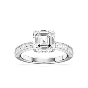 Rhianna Asscher Lab Grown Diamond Milgrain Channel Hidden Halo Engagement Ring