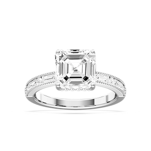 Rhianna Asscher Lab Grown Diamond Milgrain Channel Hidden Halo Engagement Ring