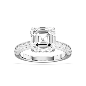 Rhianna Asscher Lab Grown Diamond Milgrain Channel Hidden Halo Engagement Ring