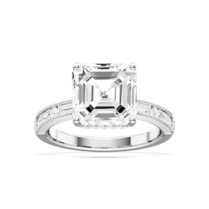 Rhianna Asscher Lab Grown Diamond Milgrain Channel Hidden Halo Engagement Ring