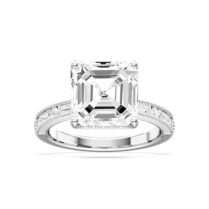 Rhianna Asscher Lab Grown Diamond Milgrain Channel Hidden Halo Engagement Ring