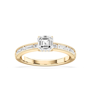 Rhianna Asscher Lab Grown Diamond Milgrain Channel Hidden Halo Engagement Ring