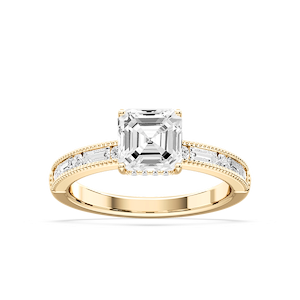 Rhianna Asscher Lab Grown Diamond Milgrain Channel Hidden Halo Engagement Ring