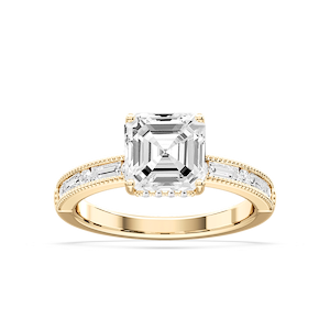 Rhianna Asscher Lab Grown Diamond Milgrain Channel Hidden Halo Engagement Ring