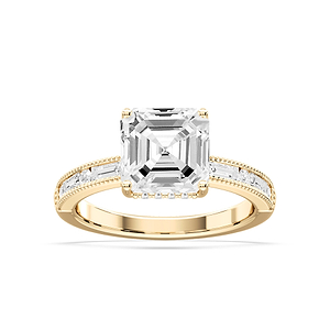 Rhianna Asscher Lab Grown Diamond Milgrain Channel Hidden Halo Engagement Ring