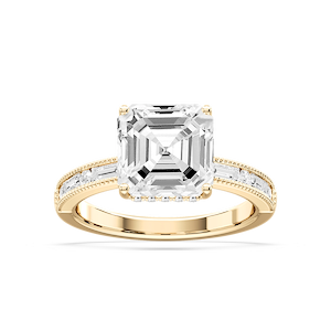 Rhianna Asscher Lab Grown Diamond Milgrain Channel Hidden Halo Engagement Ring