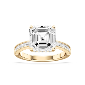 Rhianna Asscher Lab Grown Diamond Milgrain Channel Hidden Halo Engagement Ring