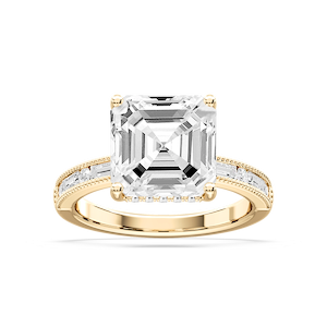 Rhianna Asscher Lab Grown Diamond Milgrain Channel Hidden Halo Engagement Ring