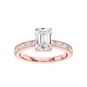 Rhianna Emerald Lab Grown Diamond Milgrain Channel Hidden Halo Engagement Ring