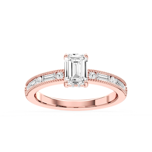 Rhianna Emerald Lab Grown Diamond Milgrain Channel Hidden Halo Engagement Ring