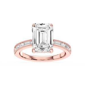 Rhianna Emerald Lab Grown Diamond Milgrain Channel Hidden Halo Engagement Ring