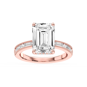 Rhianna Emerald Lab Grown Diamond Milgrain Channel Hidden Halo Engagement Ring