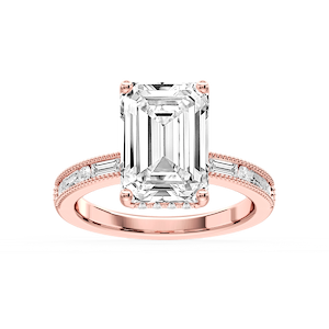 Rhianna Emerald Lab Grown Diamond Milgrain Channel Hidden Halo Engagement Ring