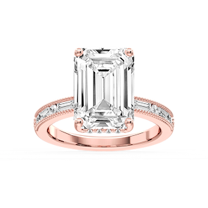 Rhianna Emerald Lab Grown Diamond Milgrain Channel Hidden Halo Engagement Ring