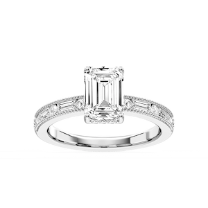 Rhianna Emerald Lab Grown Diamond Milgrain Channel Hidden Halo Engagement Ring