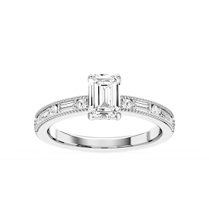 Rhianna Emerald Lab Grown Diamond Milgrain Channel Hidden Halo Engagement Ring