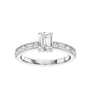 Rhianna Emerald Lab Grown Diamond Milgrain Channel Hidden Halo Engagement Ring