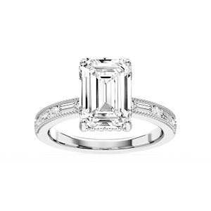 Rhianna Emerald Lab Grown Diamond Milgrain Channel Hidden Halo Engagement Ring