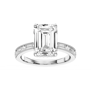 Rhianna Emerald Lab Grown Diamond Milgrain Channel Hidden Halo Engagement Ring