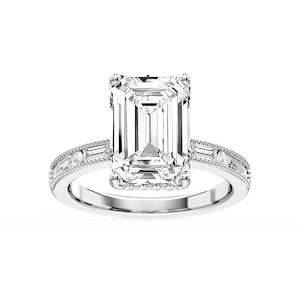 Rhianna Emerald Lab Grown Diamond Milgrain Channel Hidden Halo Engagement Ring