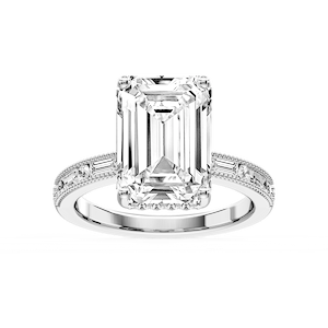 Rhianna Emerald Lab Grown Diamond Milgrain Channel Hidden Halo Engagement Ring