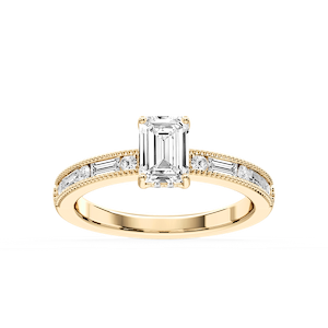 Rhianna Emerald Lab Grown Diamond Milgrain Channel Hidden Halo Engagement Ring