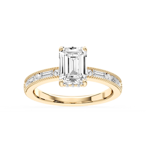 Rhianna Emerald Lab Grown Diamond Milgrain Channel Hidden Halo Engagement Ring
