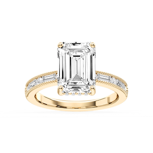 Rhianna Emerald Lab Grown Diamond Milgrain Channel Hidden Halo Engagement Ring