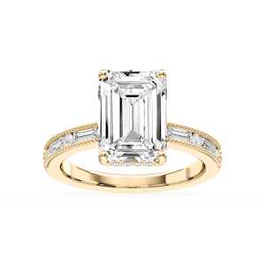 Rhianna Emerald Lab Grown Diamond Milgrain Channel Hidden Halo Engagement Ring