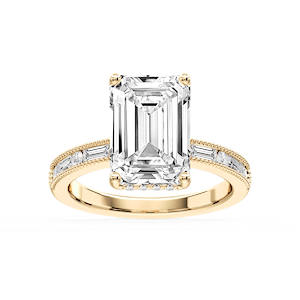 Rhianna Emerald Lab Grown Diamond Milgrain Channel Hidden Halo Engagement Ring