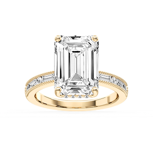 Rhianna Emerald Lab Grown Diamond Milgrain Channel Hidden Halo Engagement Ring