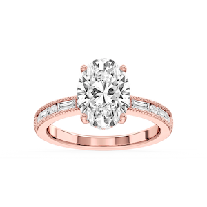 Rhianna Oval Lab Grown Diamond Milgrain Channel Hidden Halo Engagement Ring