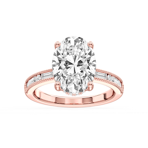 Rhianna Oval Lab Grown Diamond Milgrain Channel Hidden Halo Engagement Ring