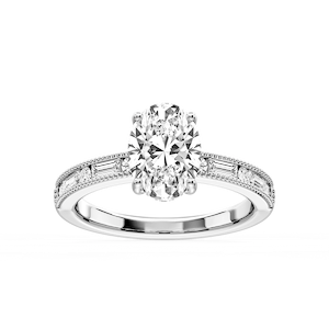 Rhianna Oval Lab Grown Diamond Milgrain Channel Hidden Halo Engagement Ring