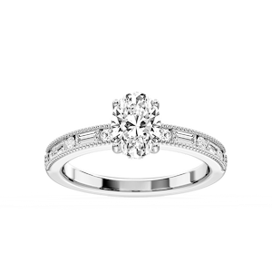 Rhianna Oval Lab Grown Diamond Milgrain Channel Hidden Halo Engagement Ring