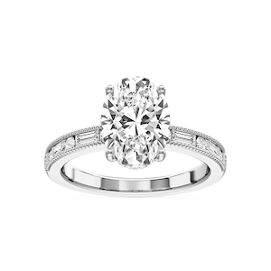 Rhianna Oval Lab Grown Diamond Milgrain Channel Hidden Halo Engagement Ring