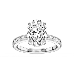 Rhianna Oval Lab Grown Diamond Milgrain Channel Hidden Halo Engagement Ring