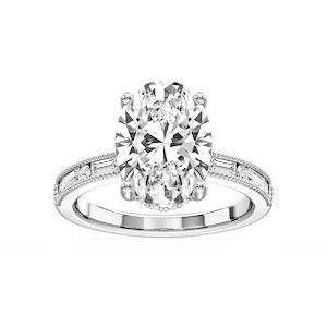 Rhianna Oval Lab Grown Diamond Milgrain Channel Hidden Halo Engagement Ring