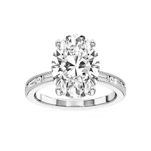 Rhianna Oval Lab Grown Diamond Milgrain Channel Hidden Halo Engagement Ring