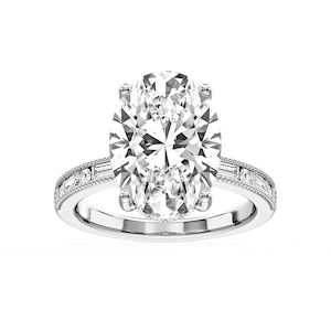 Rhianna Oval Lab Grown Diamond Milgrain Channel Hidden Halo Engagement Ring