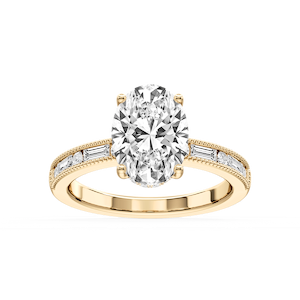 Rhianna Oval Lab Grown Diamond Milgrain Channel Hidden Halo Engagement Ring