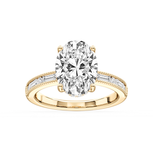 Rhianna Oval Lab Grown Diamond Milgrain Channel Hidden Halo Engagement Ring