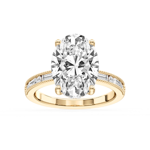 Rhianna Oval Lab Grown Diamond Milgrain Channel Hidden Halo Engagement Ring