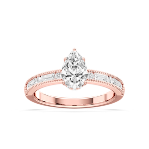 Rhianna Pear Lab Grown Diamond Milgrain Channel Hidden Halo Engagement Ring